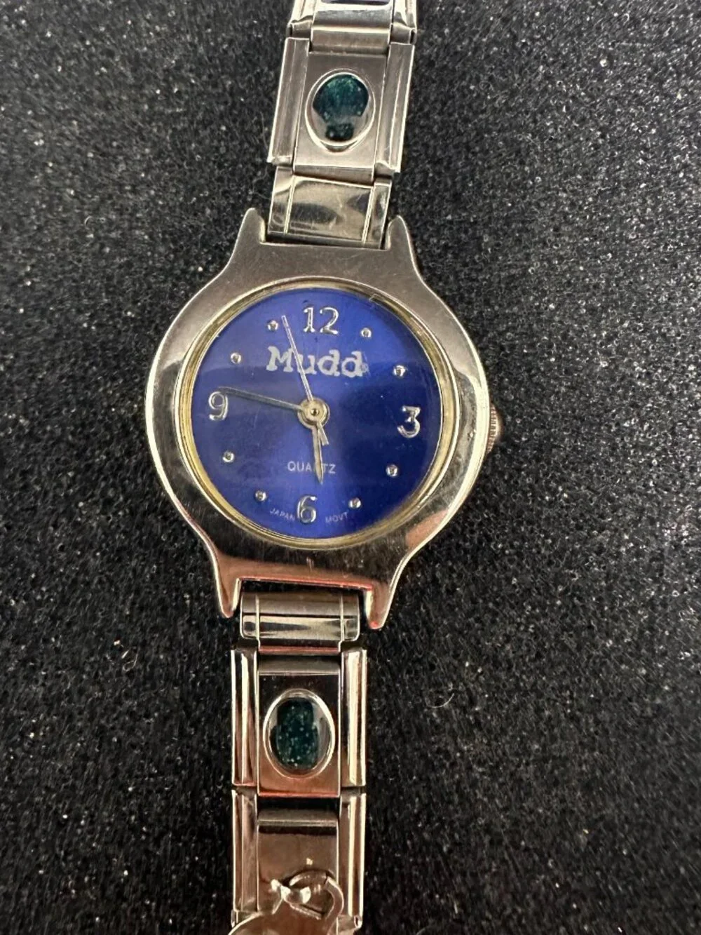 Mudd Watch Women Silver Tone Blue Dial Italian Charms Stretch Band Y2K 6